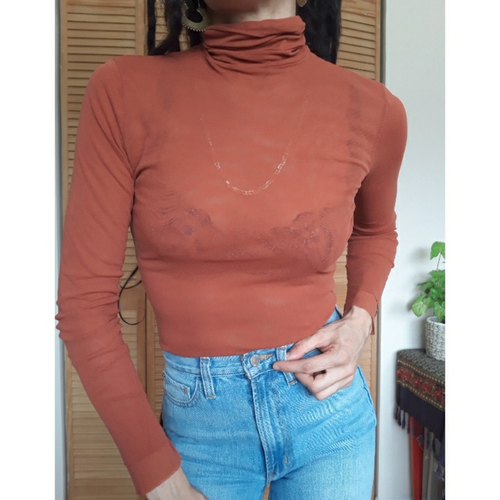 Burnt Orange Mesh Turtleneck - Picture 1 of 3